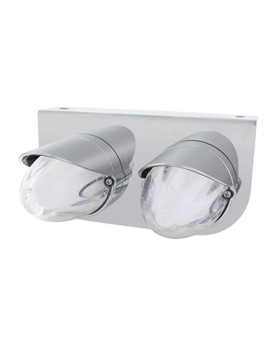 (BULK) TWO 9 LED DUAL FUNCTION STAINLESS “GLO” LIGHT BRACKET WITH VISOR - AMBER LED / CLEAR LENS (BULK) TWO 9 LED DUAL FUNCTION STAINLESS “GLO” LIGHT BRACKET WITH VISOR - AMBER LED / CLEAR LENS