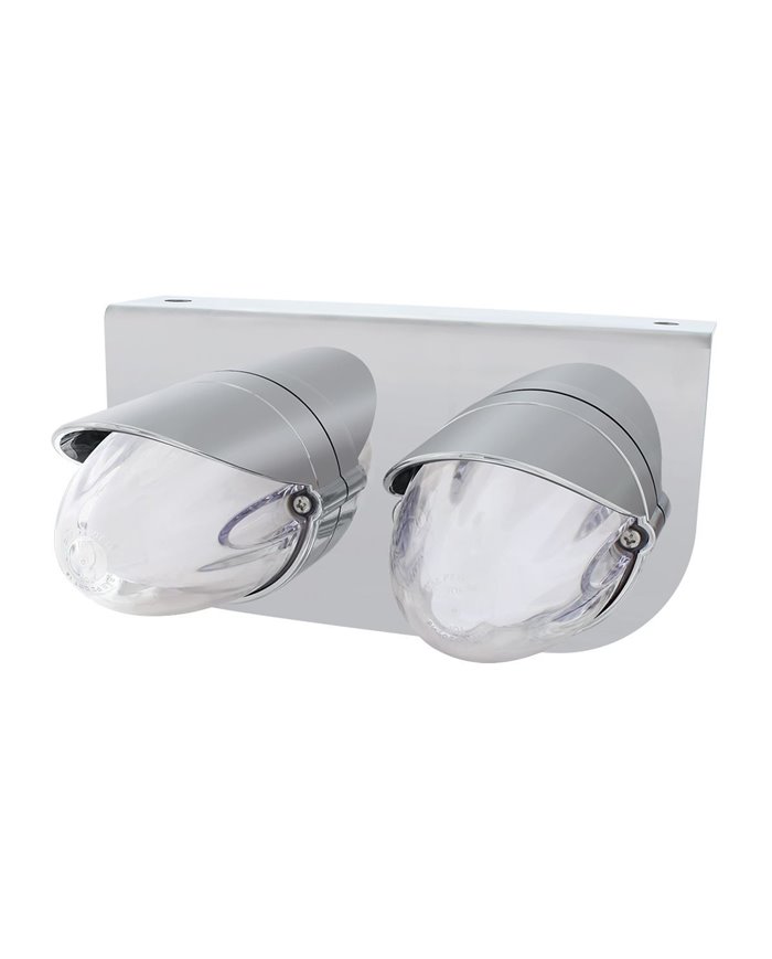 (BULK) TWO 9 LED DUAL FUNCTION STAINLESS “GLO” LIGHT BRACKET WITH VISOR - AMBER LED / CLEAR LENS