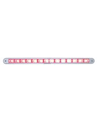 (CARD) 14 RED LED 12" AUXILIARY STROBE LIGHT BAR WITH CHROME BEZEL - CLEAR LENS