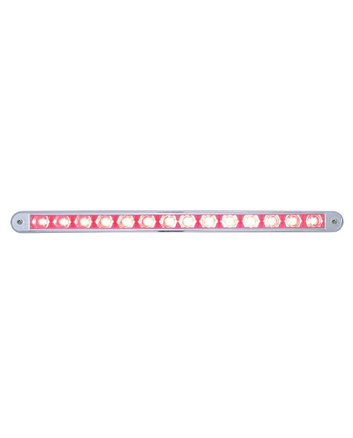 (CARD) 14 RED LED 12" AUXILIARY STROBE LIGHT BAR WITH CHROME BEZEL - CLEAR LENS
