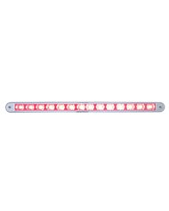 (CARD) 14 RED LED 12" AUXILIARY STROBE LIGHT BAR WITH CHROME BEZEL - CLEAR LENS