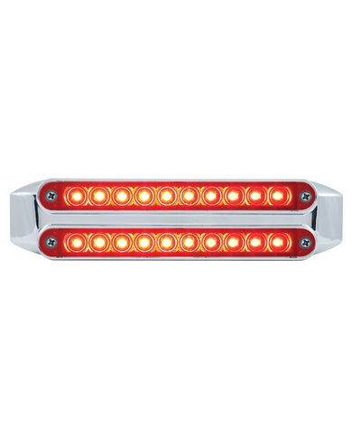 (CARD) CHROME 10 AMBER/10 AMBER LED 6 1/2" FLUSH MOUNT LIGHT BAR - RED/RED LENS (CARD) CHROME 10 AMBER/10 AMBER LED 6 1/2" FLUSH MOUNT LIGHT BAR - RED/RED LENS