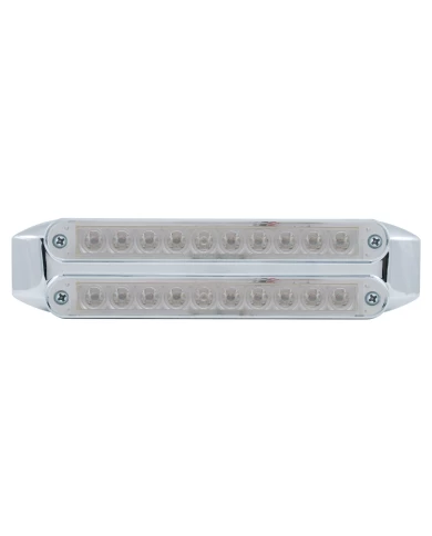 (CARD) CHROME 10 AMBER/10 AMBER LED 6 1/2" FLUSH MOUNT LIGHT BAR - RED/CLEAR LENS (CARD) CHROME 10 AMBER/10 AMBER LED 6 1/2" FLUSH MOUNT LIGHT BAR - RED/CLEAR LENS