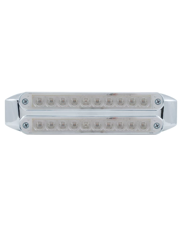 (CARD) CHROME 10 AMBER/10 AMBER LED 6 1/2" FLUSH MOUNT LIGHT BAR - RED/CLEAR LENS (CARD) CHROME 10 AMBER/10 AMBER LED 6 1/2" FLUSH MOUNT LIGHT BAR - RED/CLEAR LENS