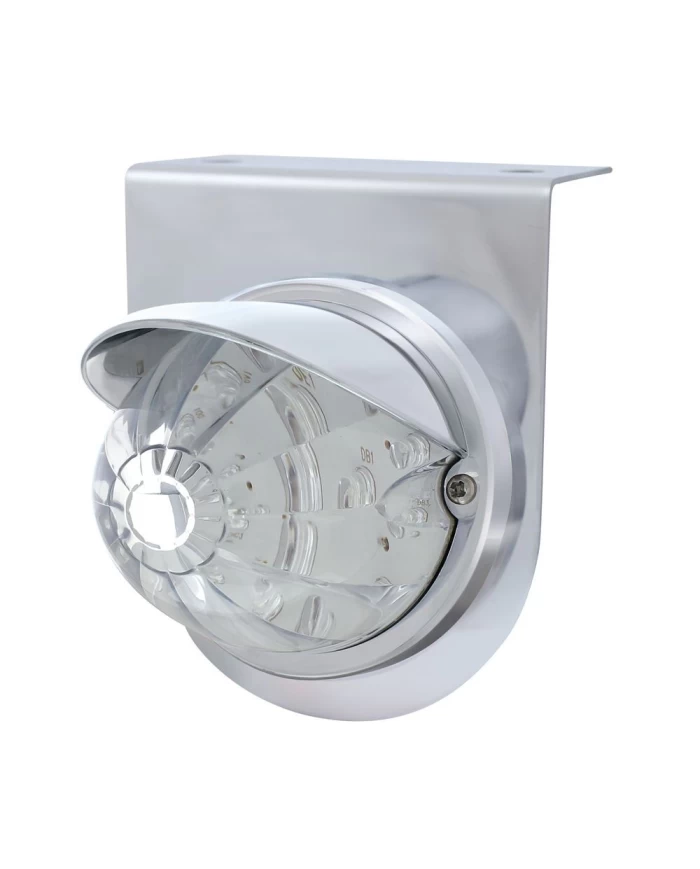 (BULK) S.S. LIGHT BRACKET W/ 1 LARGE WATERMELON SINGLE FUNCTION 17 AMBER LED LIGHT WITH VISOR - CLEAR LENS