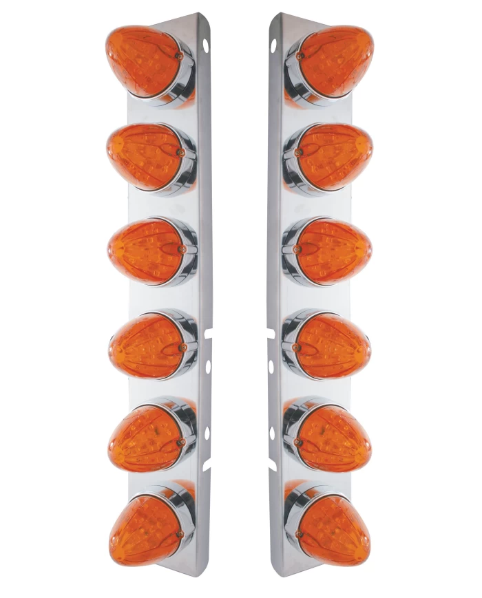 (BULK) S.S. PB AIR CLEANER KIT W/ TWELVE 19 AMBER LED WATERMELON MARKER LIGHT - DARK AMBER LENS