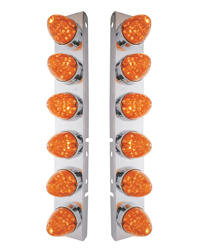 (BULK) S.S. PB AIR CLEANER KIT W/ TWELVE 19 AMBER LED WATERMELON MARKER LIGHT - DARK AMBER LENS