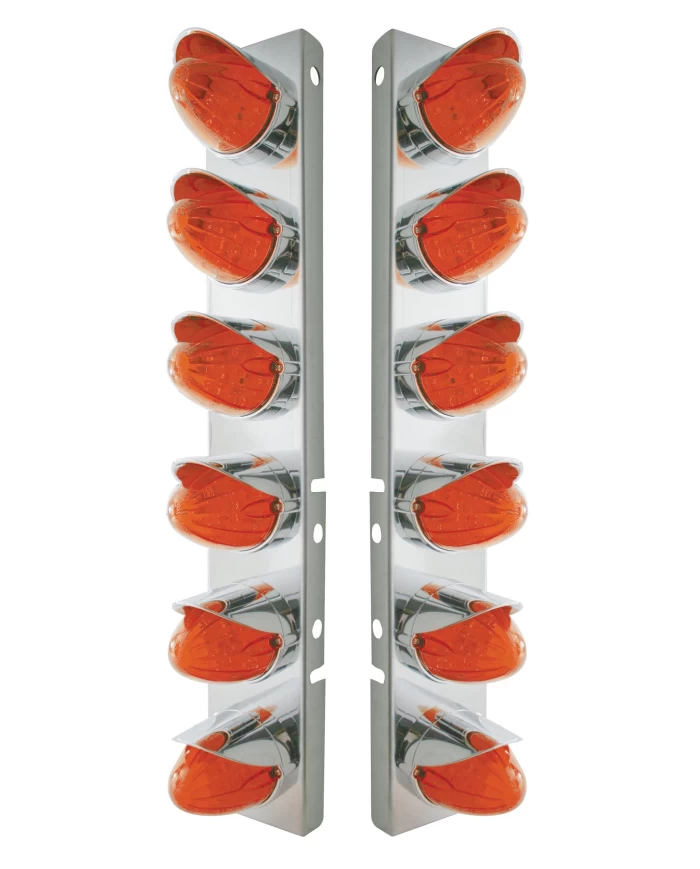 (BULK) S.S. PB AIR CLEANER KIT W/ TWELVE 19 AMBER LED WATERMELON MARKER LIGHT WITH VISOR - DARK AMBER LENS