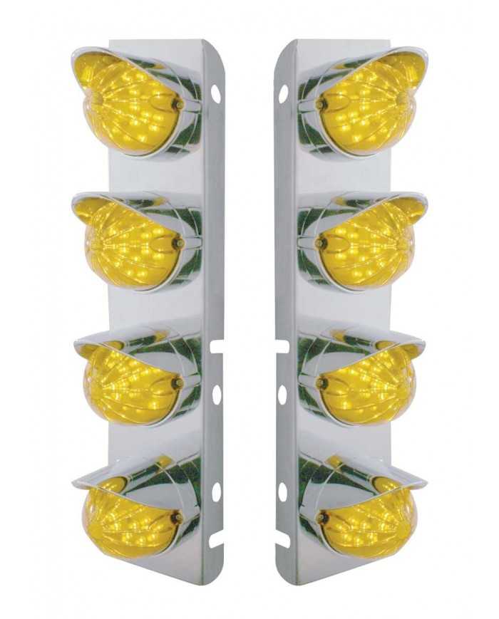 (BULK) S.S. PB AIR CLEANER KIT WITH EIGHT 19 AMBER LED WATERMELON MARKER LIGHT WITH VISOR - AMBER LENS