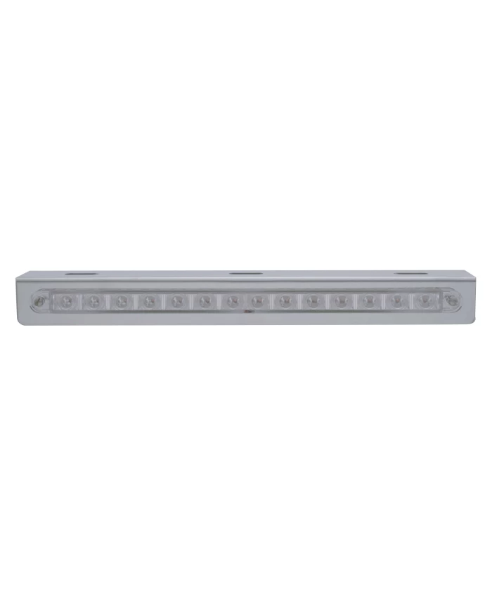 (BULK) STAINLESS STEEL LIGHT BRACKET W/ 14 AMBER LED 12" SEQUENTIAL LIGHT BAR W/ CLEAR LENS - LEFT TO RIGHT