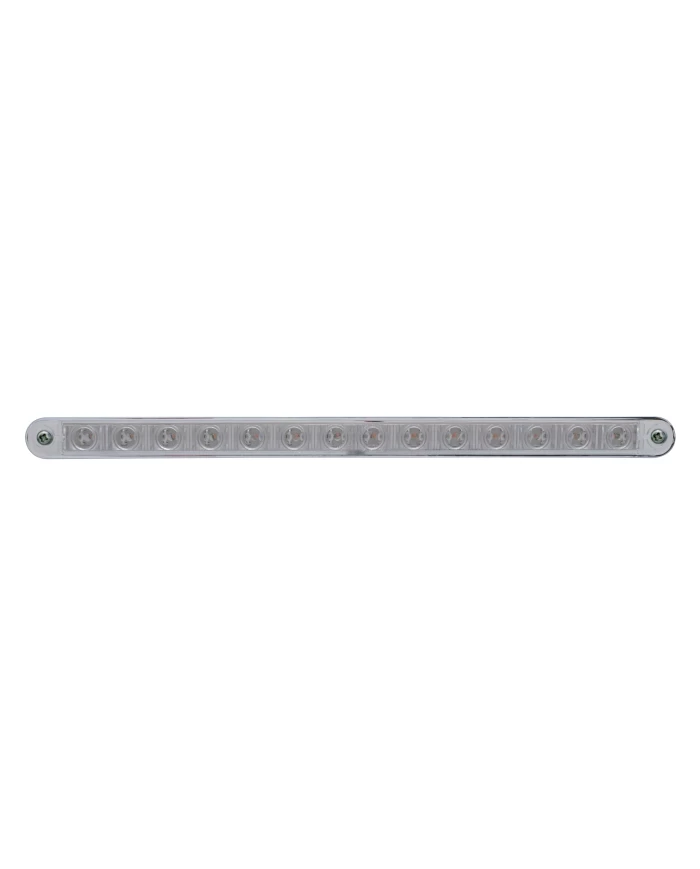 (CARD) 14 RED LED 12" SEQUENTIAL LIGHT BAR W/ CHROME PLASTIC BEZEL - CLEAR LENS