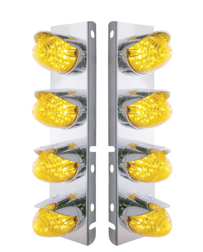 (BULK) S.S. PB AIR CLEANER KIT W/ EIGHT 19 AMBER LED BEEHIVE MARKER LIGHT WITH VISOR - AMBER LENS