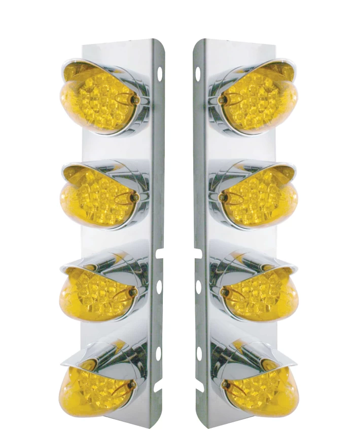 (BULK) S.S. PB AIR CLEANER KIT W/ EIGHT 19 AMBER LED REFLECTOR MARKER LIGHT WITH VISOR - AMBER LENS