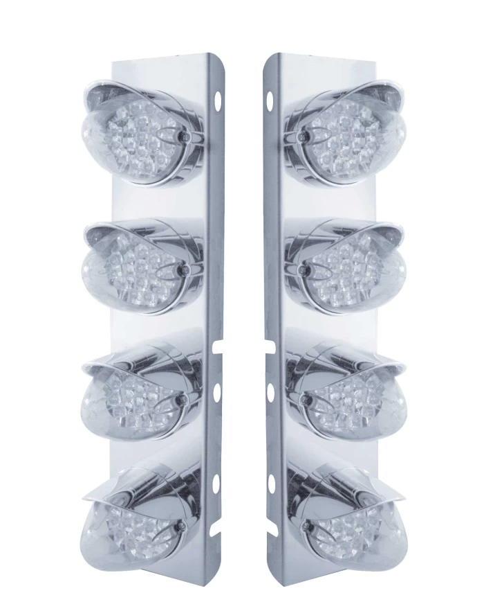 (BULK) S.S. PB AIR CLEANER KIT W/ EIGHT 19 AMBER LED REFLECTOR MARKER LIGHT WITH VISOR - CLEAR LENS