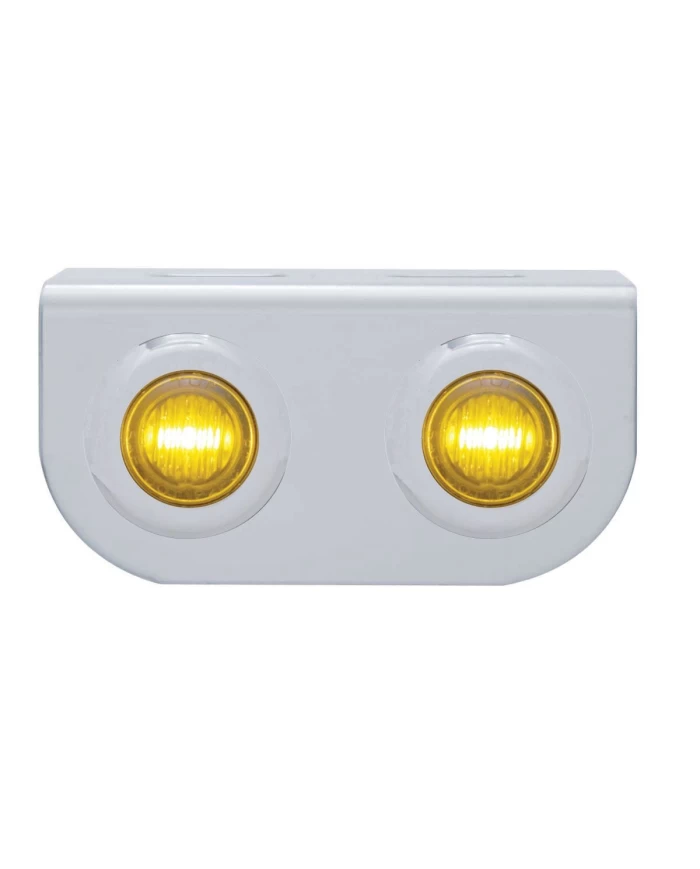 (BULK) S.S. LIGHT BRACKET W/ TWO 3 AMBER LED DUAL FUNCTION MINI AUXILIARY LIGHT W/ S.S. BEZEL - AMBER LENS