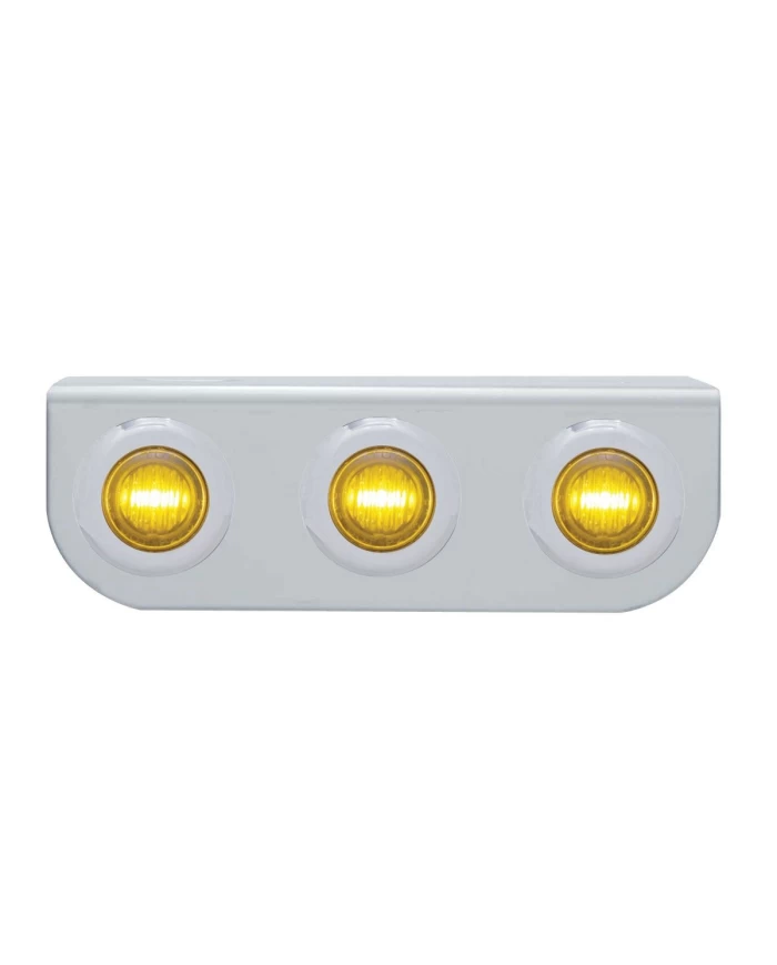 (BULK) S.S. LIGHT BRACKET W/ THREE 3 AMBER LED DUAL FUNCTION MINI AUXILIARY LIGHT W/ S.S. BEZEL - AMBER LENS