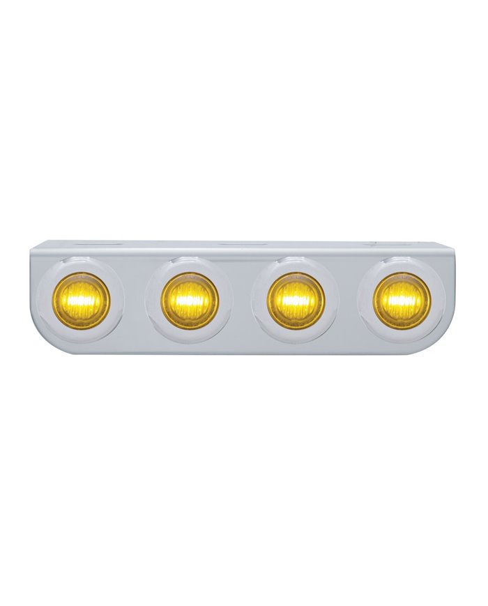 (BULK) S.S. LIGHT BRACKET W/ FOUR 3 AMBER LED DUAL FUNCTION MINI AUXILIARY LIGHT W/ S.S. BEZEL - AMBER LENS
