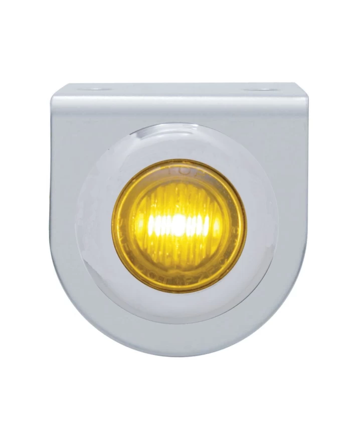 (BULK) STAINLESS STEEL LIGHT BRACKET W/ ONE 3 AMBER LED MINI LIGHT W/ STAINLESS STEEL BEZEL - AMBER LENS