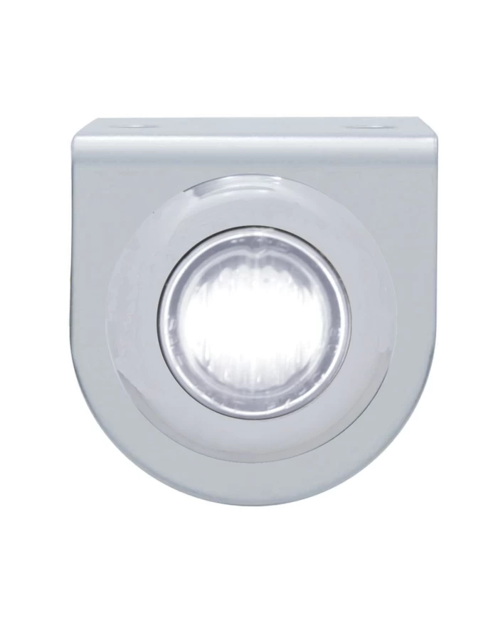 (BULK) STAINLESS STEEL LIGHT BRACKET W/ ONE 3 WHITE LED MINI LIGHT W/ STAINLESS STEEL BEZEL - CLEAR LENS