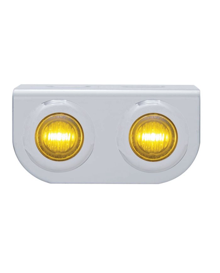 (BULK) STAINLESS STEEL LIGHT BRACKET W/ TWO 3 AMBER LED MINI LIGHT W/ STAINLESS STEEL BEZEL - AMBER LENS