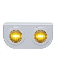 (BULK) STAINLESS STEEL LIGHT BRACKET W/ TWO 3 AMBER LED MINI LIGHT W/ STAINLESS STEEL BEZEL - AMBER LENS