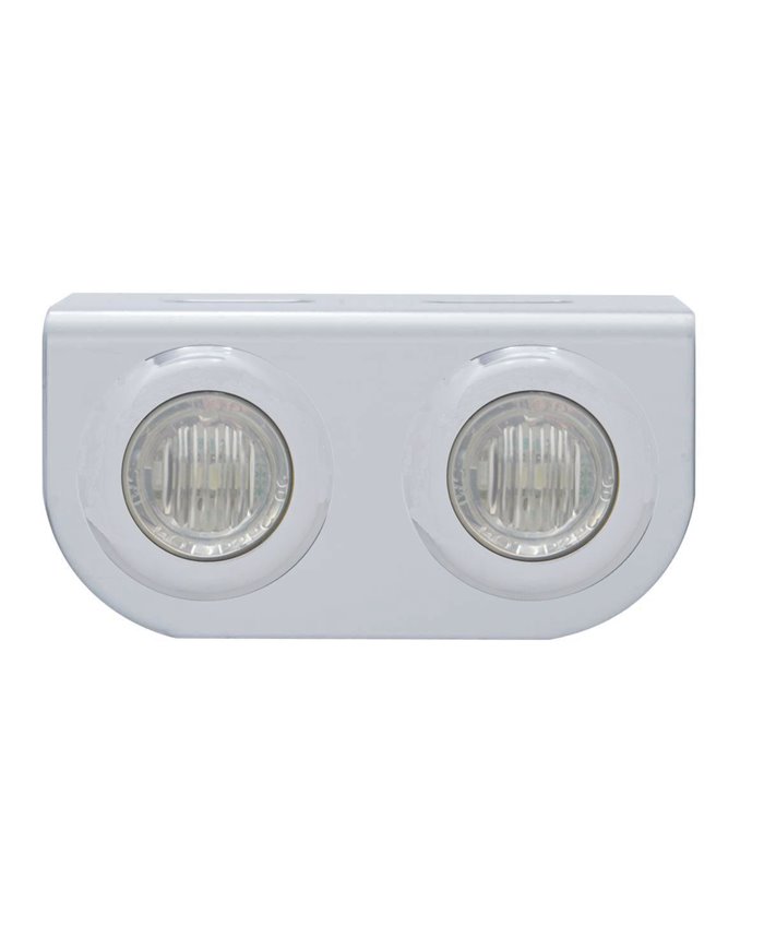 (BULK) STAINLESS STEEL LIGHT BRACKET W/ TWO 3 AMBER LED MINI LIGHT W/ STAINLESS STEEL BEZEL - CLEAR LENS