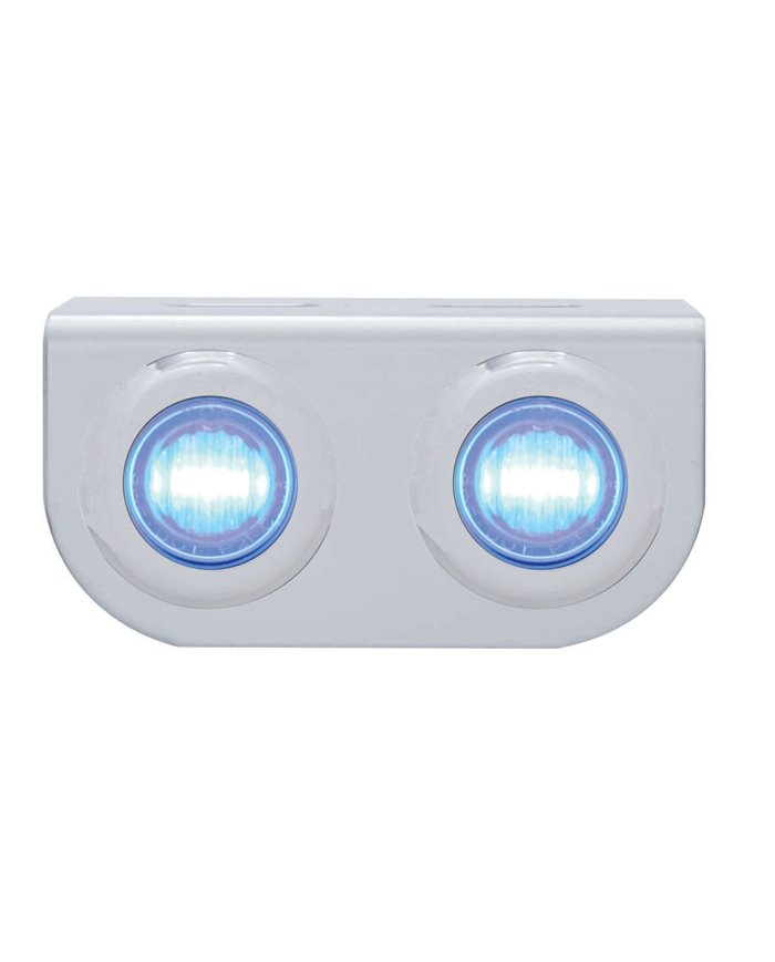 (BULK) STAINLESS STEEL LIGHT BRACKET W/ TWO 3 BLUE LED MINI LIGHT W/ STAINLESS STEEL BEZEL - CLEAR LENS
