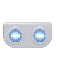 (BULK) STAINLESS STEEL LIGHT BRACKET W/ TWO 3 BLUE LED MINI LIGHT W/ STAINLESS STEEL BEZEL - CLEAR LENS