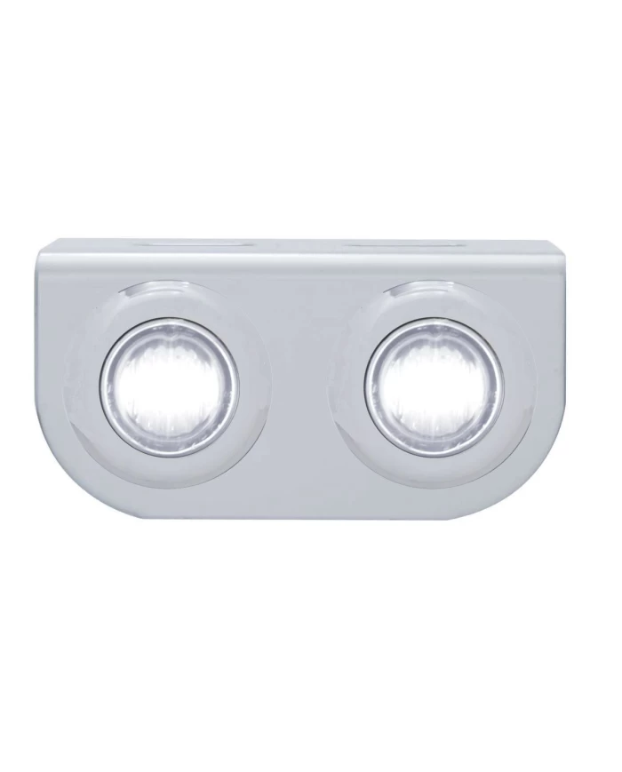 (BULK) STAINLESS STEEL LIGHT BRACKET W/ TWO 3 WHITE LED MINI LIGHT W/ STAINLESS STEEL BEZEL - CLEAR LENS