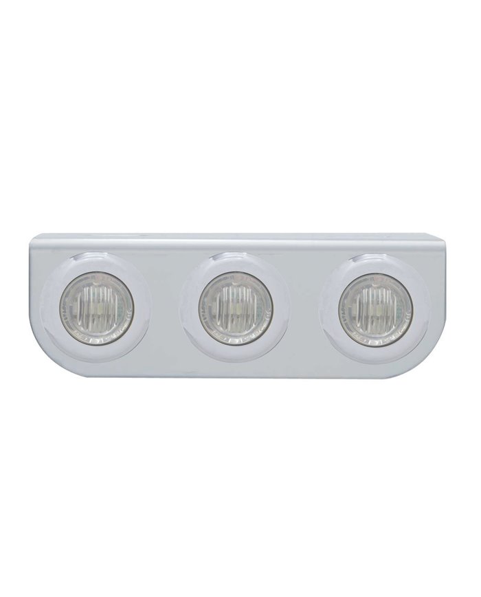 (BULK) STAINLESS STEEL LIGHT BRACKET W/ THREE 3 AMBER LED MINI LIGHT W/ STAINLESS STEEL BEZEL - CLEAR LENS