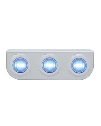 (BULK) STAINLESS STEEL LIGHT BRACKET W/ THREE 3 BLUE LED MINI LIGHT W/ STAINLESS STEEL BEZEL - CLEAR LENS (BULK) STAINLESS STEEL LIGHT BRACKET W/ THREE 3 BLUE LED MINI LIGHT W/ STAINLESS STEEL BEZEL - CLEAR LENS