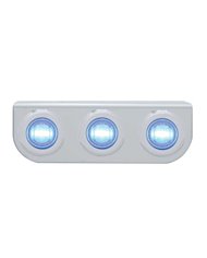 (BULK) STAINLESS STEEL LIGHT BRACKET W/ THREE 3 BLUE LED MINI LIGHT W/ STAINLESS STEEL BEZEL - CLEAR LENS