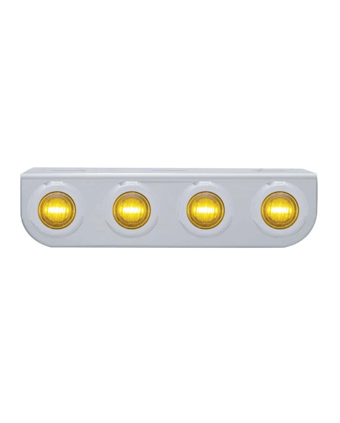 (BULK) STAINLESS STEEL LIGHT BRACKET W/ FOUR 3 AMBER LED MINI LIGHT W/ STAINLESS STEEL BEZEL - AMBER LENS