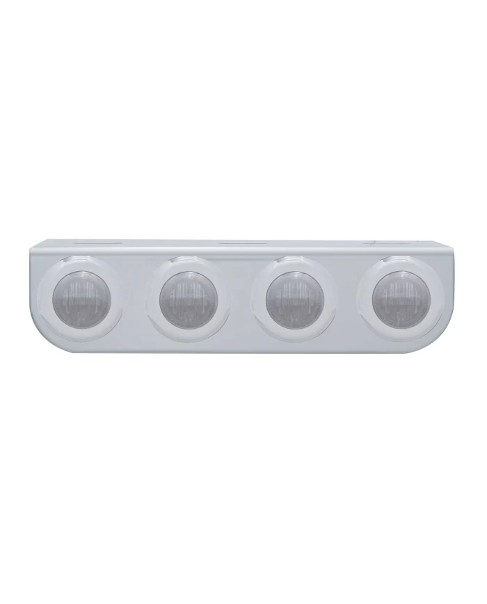 (BULK) STAINLESS STEEL LIGHT BRACKET W/ FOUR 3 AMBER LED MINI LIGHT W/ STAINLESS STEEL BEZEL - CLEAR LENS