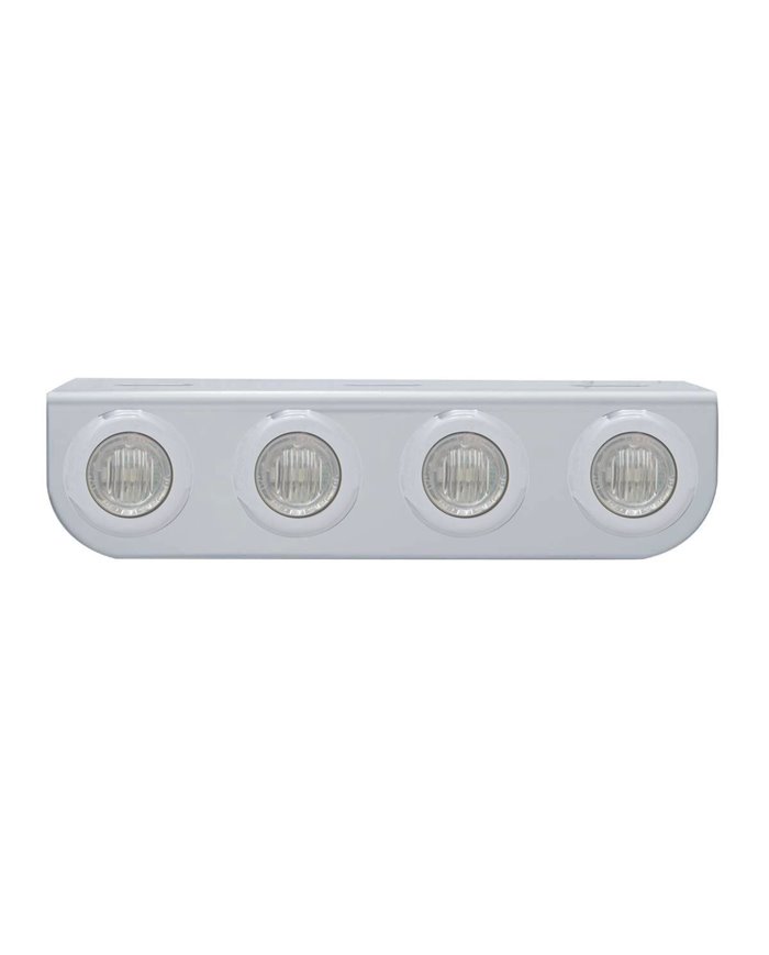 (BULK) STAINLESS STEEL LIGHT BRACKET W/ FOUR 3 RED LED MINI LIGHT W/ STAINLESS STEEL BEZEL - CLEAR LENS