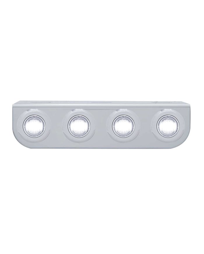 (BULK) STAINLESS STEEL LIGHT BRACKET W/ FOUR 3 WHITE LED MINI LIGHT W/ STAINLESS STEEL BEZEL - CLEAR LENS