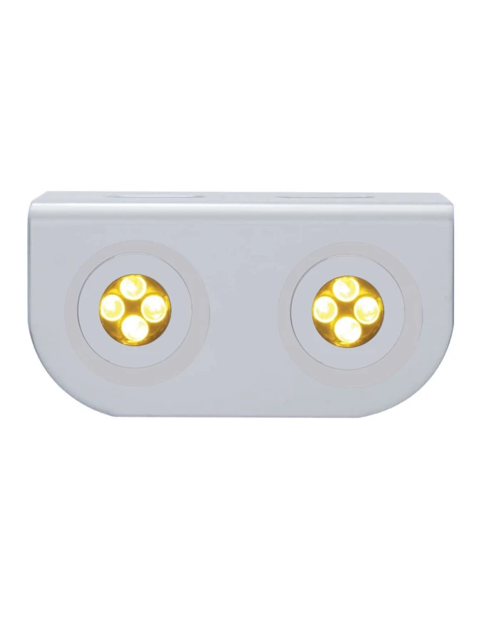 (BULK) STAINLESS STEEL LIGHT BRACKET W/ TWO 4 AMBER LED MINI LIGHT W/ STAINLESS STEEL BEZEL