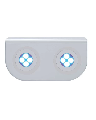 (BULK) STAINLESS STEEL LIGHT BRACKET W/ TWO 4 BLUE LED MINI LIGHT W/ STAINLESS STEEL BEZEL (BULK) STAINLESS STEEL LIGHT BRACKET W/ TWO 4 BLUE LED MINI LIGHT W/ STAINLESS STEEL BEZEL