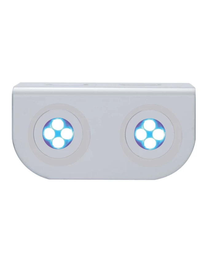 (BULK) STAINLESS STEEL LIGHT BRACKET W/ TWO 4 BLUE LED MINI LIGHT W/ STAINLESS STEEL BEZEL