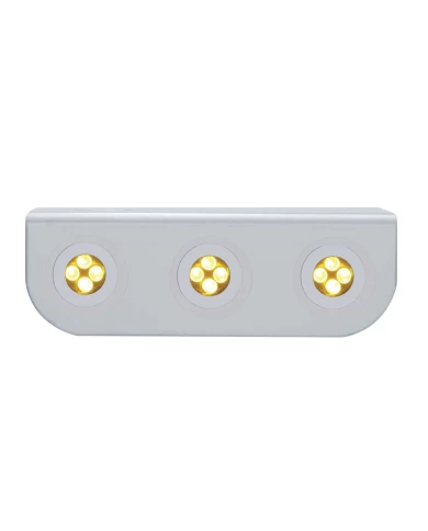(BULK) STAINLESS STEEL LIGHT BRACKET W/ THREE 4 AMBER LED MINI LIGHT W/ STAINLESS STEEL BEZEL (BULK) STAINLESS STEEL LIGHT BRACKET W/ THREE 4 AMBER LED MINI LIGHT W/ STAINLESS STEEL BEZEL