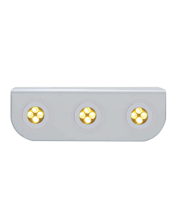 (BULK) STAINLESS STEEL LIGHT BRACKET W/ THREE 4 AMBER LED MINI LIGHT W/ STAINLESS STEEL BEZEL