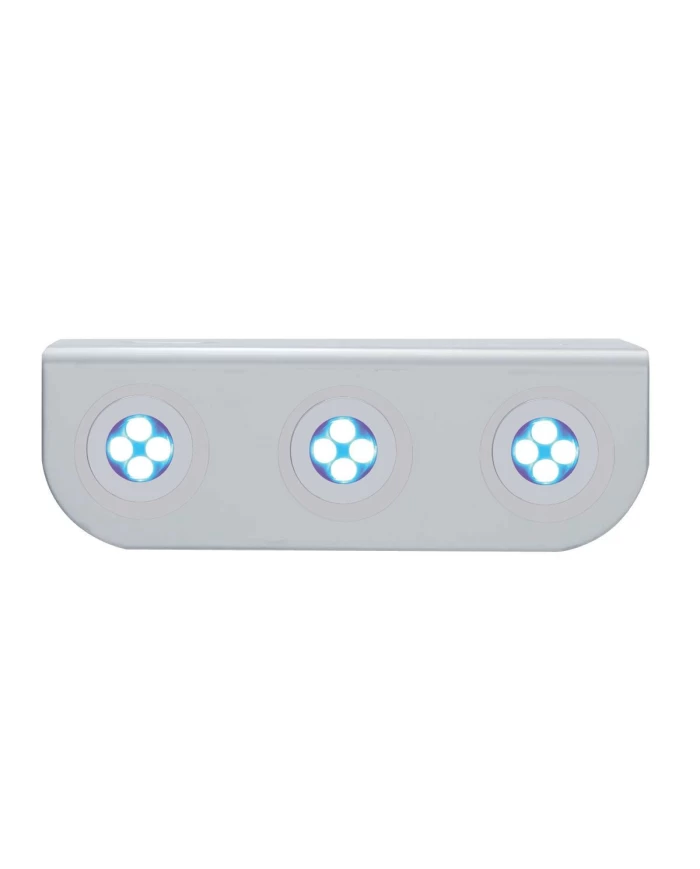 (BULK) STAINLESS STEEL LIGHT BRACKET W/ THREE 4 BLUE LED MINI LIGHT W/ STAINLESS STEEL BEZEL