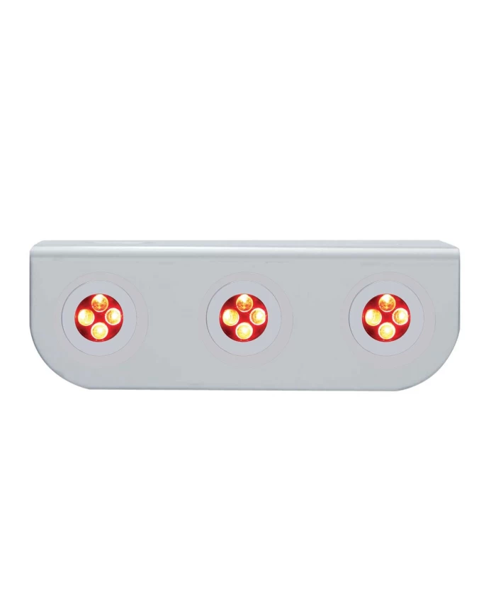 (BULK) STAINLESS STEEL LIGHT BRACKET W/ THREE 4 RED LED MINI LIGHT W/ STAINLESS STEEL BEZEL