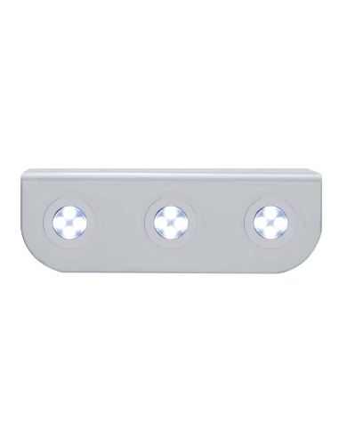 (BULK) STAINLESS STEEL LIGHT BRACKET W/ THREE 4 WHITE LED MINI LIGHT W/ STAINLESS STEEL BEZEL (BULK) STAINLESS STEEL LIGHT BRACKET W/ THREE 4 WHITE LED MINI LIGHT W/ STAINLESS STEEL BEZEL