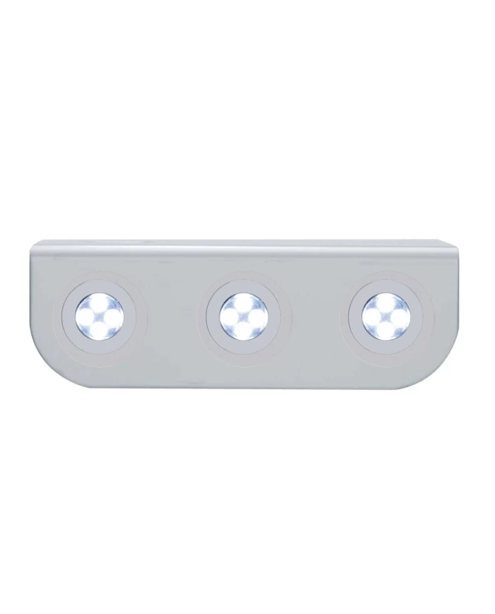 (BULK) STAINLESS STEEL LIGHT BRACKET W/ THREE 4 WHITE LED MINI LIGHT W/ STAINLESS STEEL BEZEL