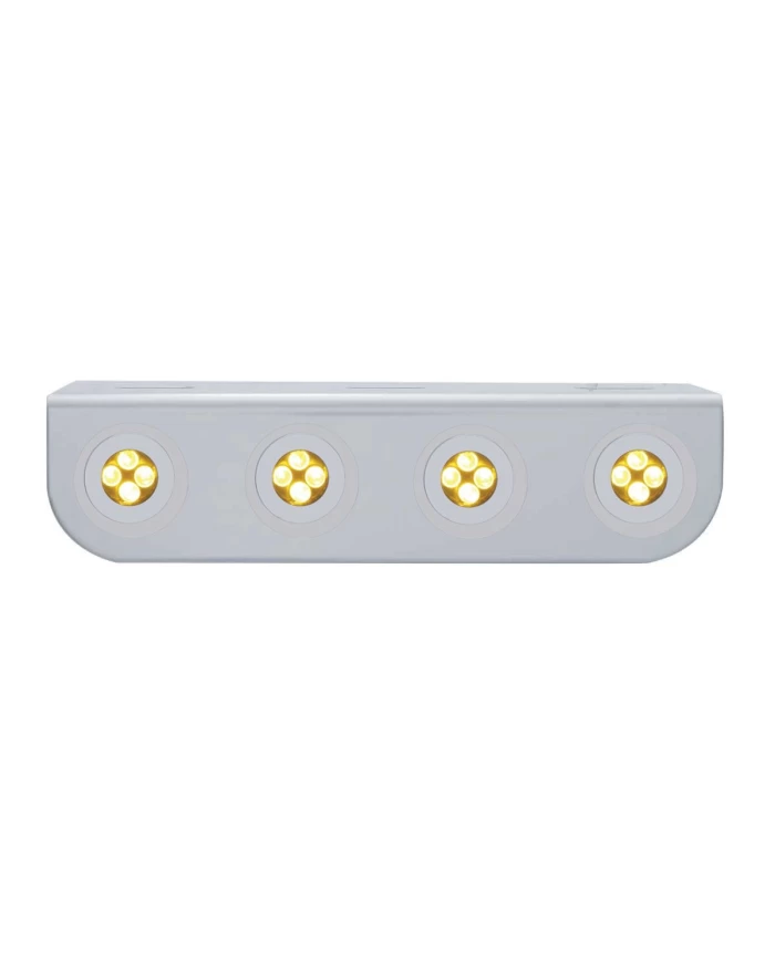 (BULK) STAINLESS STEEL LIGHT BRACKET W/ FOUR 4 AMBER LED MINI LIGHT W/ STAINLESS STEEL BEZEL