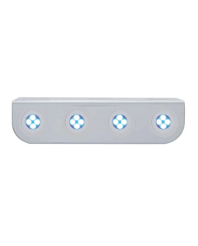 (BULK) STAINLESS STEEL LIGHT BRACKET W/ FOUR 4 BLUE LED MINI LIGHT W/ STAINLESS STEEL BEZEL (BULK) STAINLESS STEEL LIGHT BRACKET W/ FOUR 4 BLUE LED MINI LIGHT W/ STAINLESS STEEL BEZEL