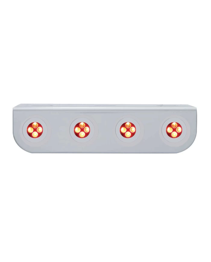 (BULK) STAINLESS STEEL LIGHT BRACKET W/ FOUR 4 RED LED MINI LIGHT W/ STAINLESS STEEL BEZEL