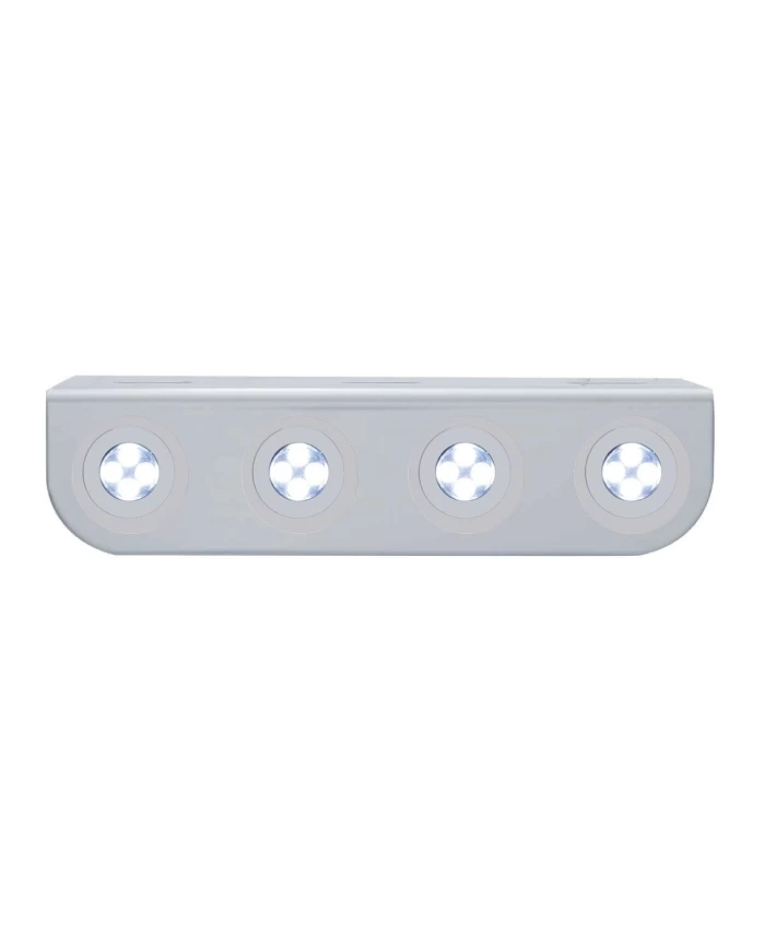 (BULK) STAINLESS STEEL LIGHT BRACKET W/ FOUR 4 WHITE LED MINI LIGHT W/ STAINLESS STEEL BEZEL