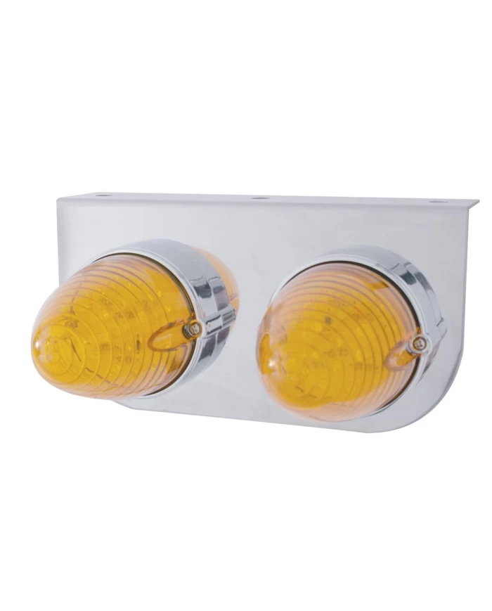 (BULK) S.S. LIGHT BRACKET W/ TWO 19 AMBER LED BEEHIVE MARKER LIGHT - AMBER LENS